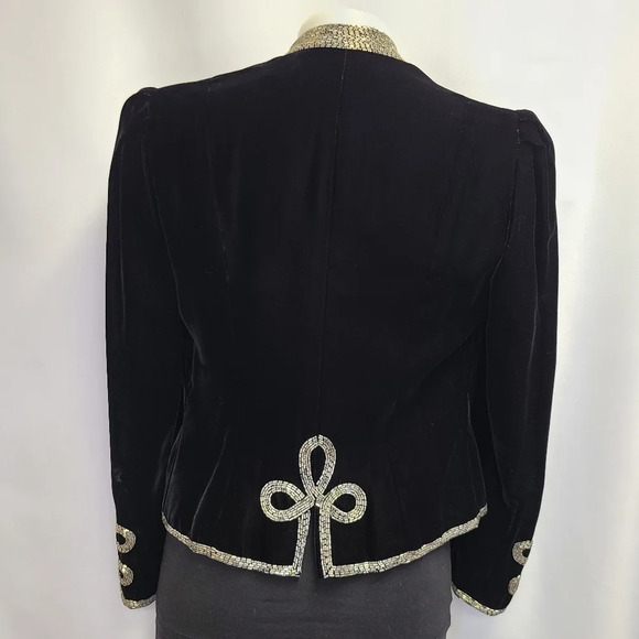 Oscar de la Renta Lillie Rubin Vintage Black Velvet Silver Beaded Jacket Medium - Picture 11 of 16